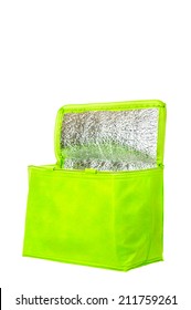 Green Cooling Bag With Zipper Isolated On White Background