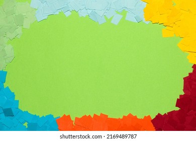 Green Copy Space Around It Colorful Chopped Paper, Creative Art Background