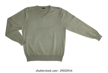 Green Cotton Knitwear Sweater Isolated On White