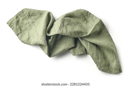 green cotton napkin isolated on white background, top view