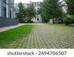 Green courtyard with paving stones