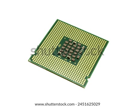 Green CPU processor chip isolated on white background.