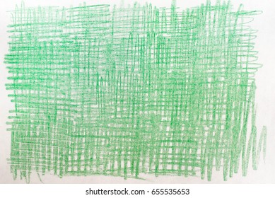 Green Crayon Drawings On White Paper Background Texture