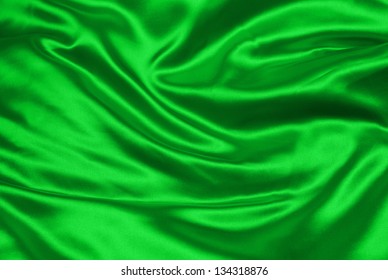 Green Crumpled Silk Fabric Textured Background