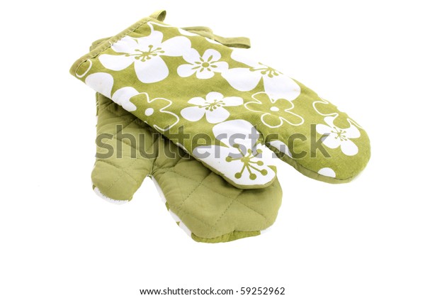 Green Decorative Kitchen Oven Mitts Isolated Stock Photo Edit Now 59252962