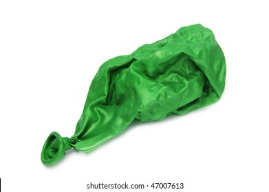 Green Deflated Balloon Isolated On A White Background