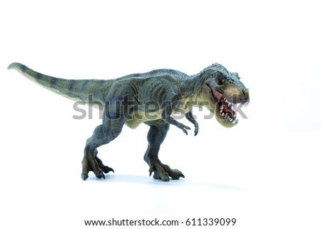 Green Dinosaur Tyrannosaurus Rex with open mouth in attack position - white background