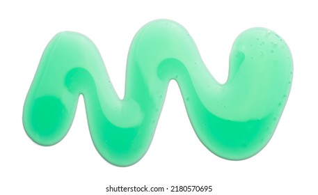 Green Dishwashing Liquid Gel Isolated On White Background, Top View.