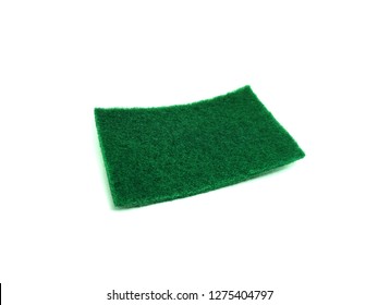 Green Dishwashing Sponge Isolated On White Background