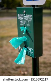 Green Dog Bag Dispenser At Park