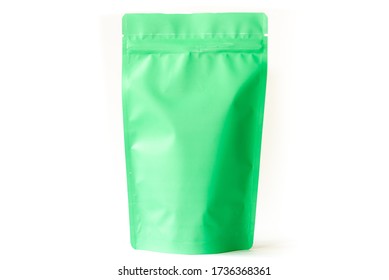 Green Doypack Standup Food Packaging Pouch With Zipper On White Background