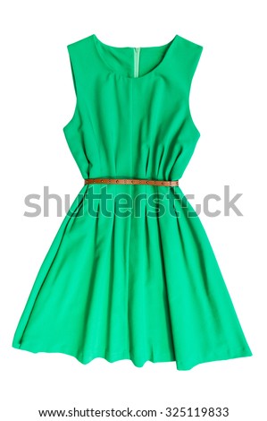 Green dress with belt on a white background