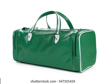 Green Duffel Gym Bag Isolated On White Background