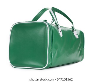 Green Duffel Gym Bag Isolated On White Background