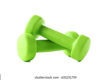 Couple Green Dumbbells Isolated On White Stock Photo 61920628 ...