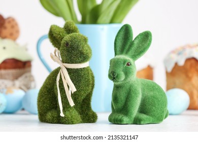 Green Easter bunnies on table