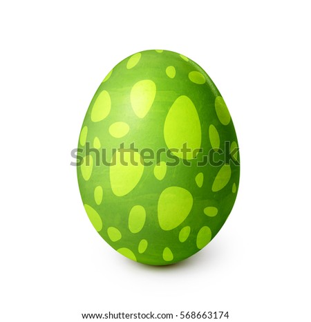 Green easter egg with pattern isolated on white background. 
