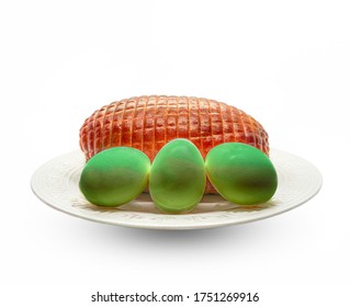 Green Eggs And Ham On A White Plate And White Background