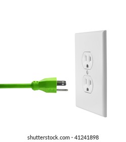 Green Electrical Cord And Wall Outlet