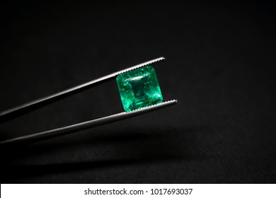 Green Emerald Gemstone On Black Background