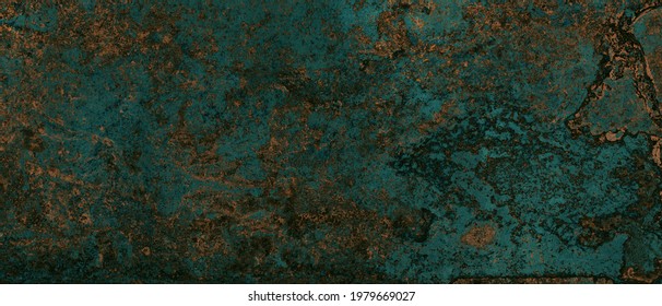 Green Emerald Metallic Rusty Marble Background, Luxury Marbling Abstract Granite For Wall Tile, Floor Tile, Kitchen Design And Ceramic Tile Surface, Very Beautiful Blue Paint With The Addition Of Gold