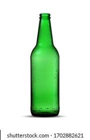Green Empty Beer Bottle On White Background