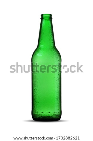 green empty beer bottle on white background