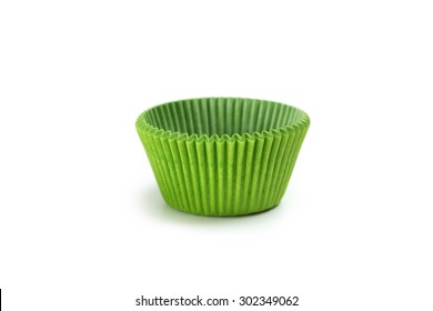 Green Empty Cupcake Cases Isolated On White