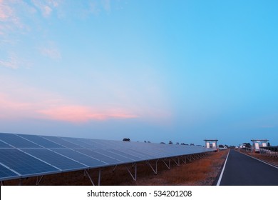 Green Energy With Solar Panels In Renewable Power Plant
