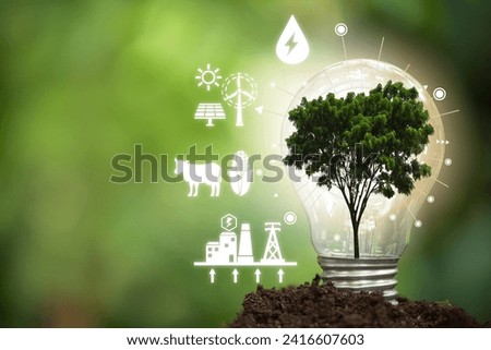 Green Energy is a source of energy. which comes from raw materials that are not fossil fuels, including solar , wind , water and biogas on natural background. [[stock_photo]] © 