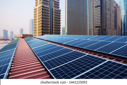 Green energy and sustainable development of solar energy with Shanghai bund panorama Skyline