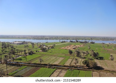 A Green Farm With Trees And Agriculture In Minya With Ariel View From Jabal El Tayr In Egypt