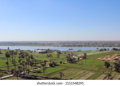 A Green Farm With Trees And Agriculture In Minya With Ariel View From Jabal El Tayr In Egypt