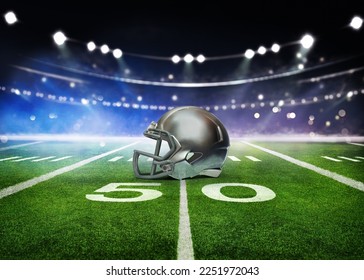 green field in american football stadium. ready for game in the midfield. Photo Illustration. - Powered by Shutterstock