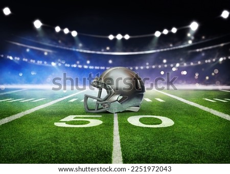green field in american football stadium. ready for game in the midfield. Photo Illustration.