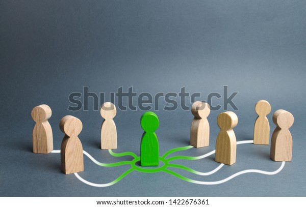 The green figure of a person unites other\
people around him. Call for cooperation, creating a new team.\
Leader and leadership, coordination and action, Social connections,\
communication. Organization
