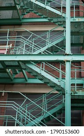 Green Fire Exit Stairway City Birmingham, UK.