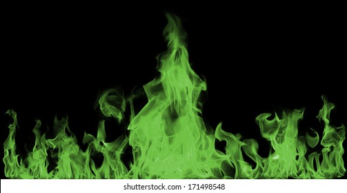 Green Fire Flames On Black Background