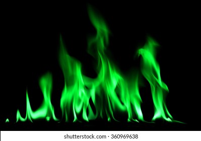 Green Fire And Flames On A Black Background.