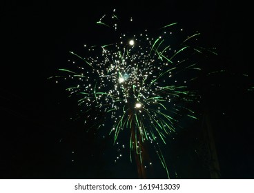 Green Fireworks In Diwali. Good For Celebration Background Also Can Use As PNG File.