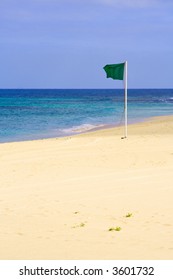 Green Flag For Safe Swimming At A Fuerteventura Beach