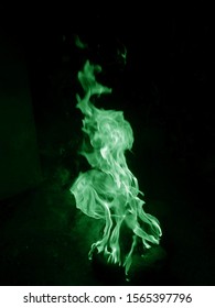 Green Flame Fire On Black Background. Green Flame. Green Fire. Green Campfire