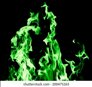 Green Flame Fire On Black Background