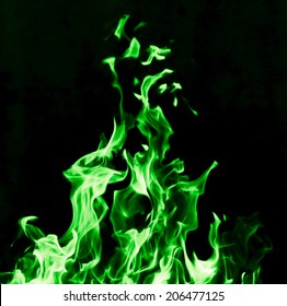 Green Flame Fire On Black Background