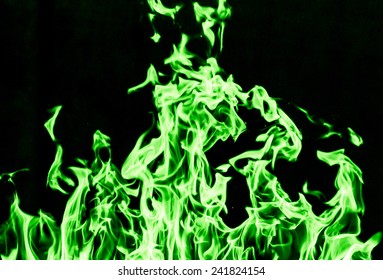 Green Flame Fire On Black Background