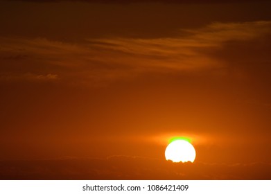 Green Flash. Beautiful Sunset. Orange Sunset. Evening Sky Is Summer.