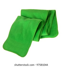 Green Fleece Folded Scarf Isolated On White