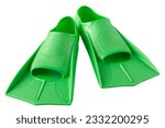 Green flippers for summer swimming in the sea and in the pool. Sports equipment isolated. Flipper paddle cut out. Fins for swim. Isolate on white background