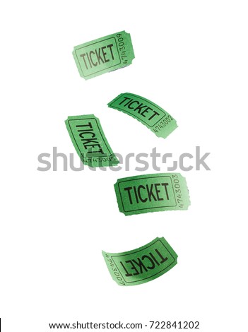Green flying tickets isolated against white background