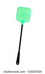 Green Flyswatter Isolated On White.